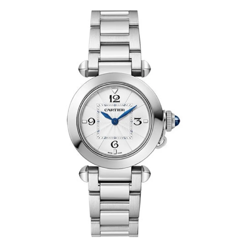 Shop Cartier Watches for Exceptional Value –Cartier Pasha de Cartier 30mm Women's watch - Ref: WSPA0021 - Silver Arabic Dial, Stainless Steel Bracelet