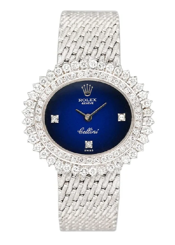 Discover Rolex Watches with Exceptional Value –Rolex Cellini 4081 Diamond Blue Vignette Dial 18K White Gold Ladies Watch