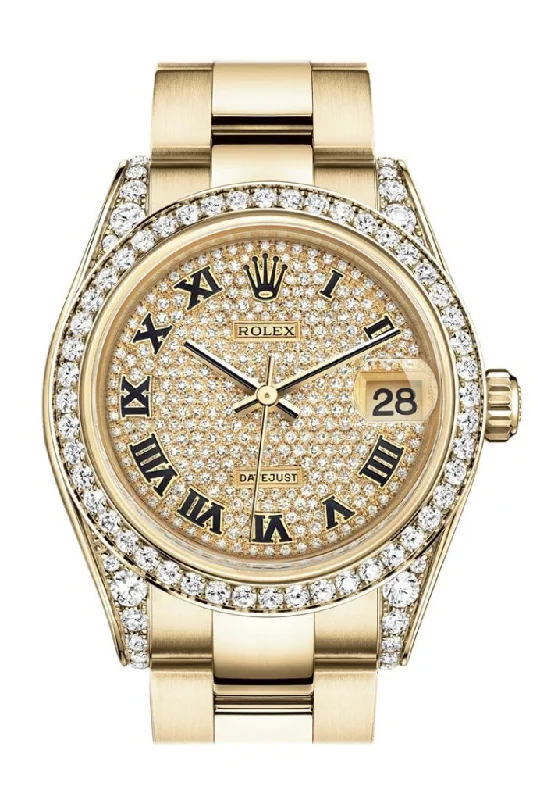 Rolex Watches: Designed for Excellence –Rolex Datejust 31 Diamond Paved Dial Diamond Bezel Lug 18K Yellow Gold Ladies Watch 178158 Pre-owned