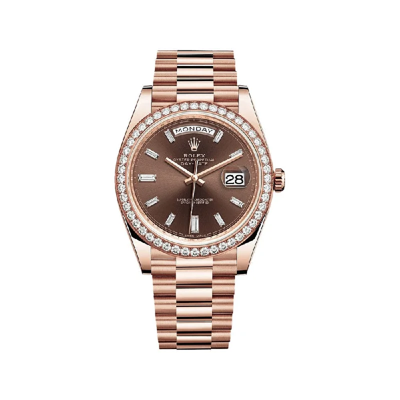 Shop for Classic Rolex Watches Online –Rolex Day-Date 228345RBR Rose Gold Diamond Bezel Chocolate Dial