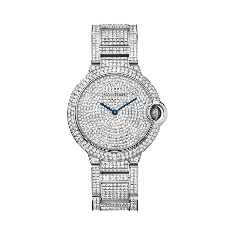 Find Iconic Cartier Watches for Every Taste –Cartier Ballon Bleu de Cartier 36mm Watch - Ref: HPI00581 - Pave Diamond Dial & Diamond Bezel, 18K White Gold Diamond Bracelet