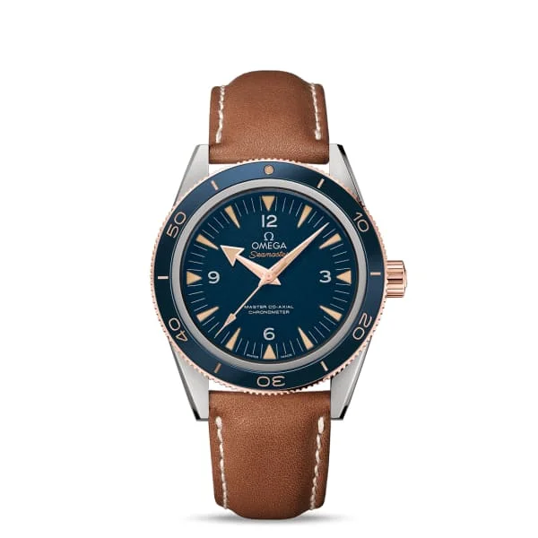 Omega Watches: Designed for the Luxury Watch Enthusiast –Omega Seamaster 41mm Watch - Ref: 233.62.41.21.03.001 - Blue Index Dial in Two Tone Titanium & 18K Rose Gold Case, Brown Leather Strap