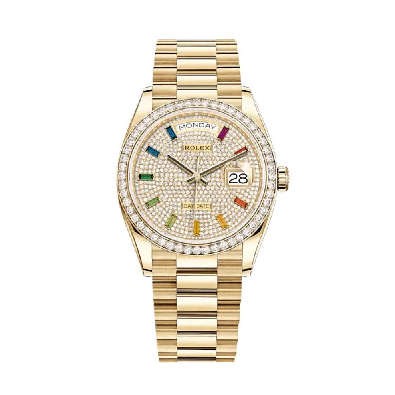 Rolex Watches: Timeless Style and Performance –Rolex Day-Date 128348RBR Yellow Gold Diamond Bezel Diamond Paved Dial