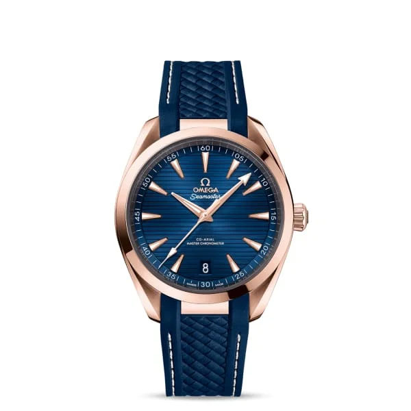 Explore Omega Watches for Exceptional Value –Omega Seamaster 41mm Watch - Ref: 220.52.41.21.03.001 - Blue Index Dial in 18K Rose Gold Case, Blue Rubber Strap