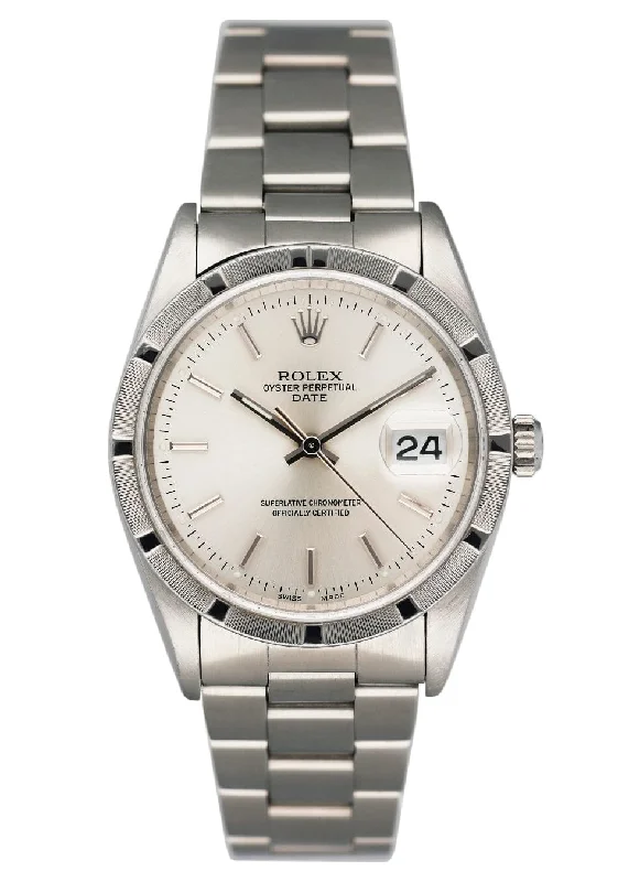 Shop Rolex Watches for the Perfect Timepiece –Rolex Oyster Perpetual Date 15210 Silver Dial Mens Watch Box Papers