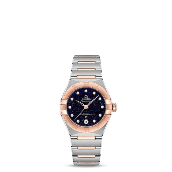 Find Omega Watches for Unrivaled Elegance –Omega Constellation 29mm Watch - Ref: 131.20.29.20.53.002 - Blue Diamond Index Dial & 18K Rose Gold Bezel, Two Tone Stainless Steel & 18K Rose Gold Bracelet