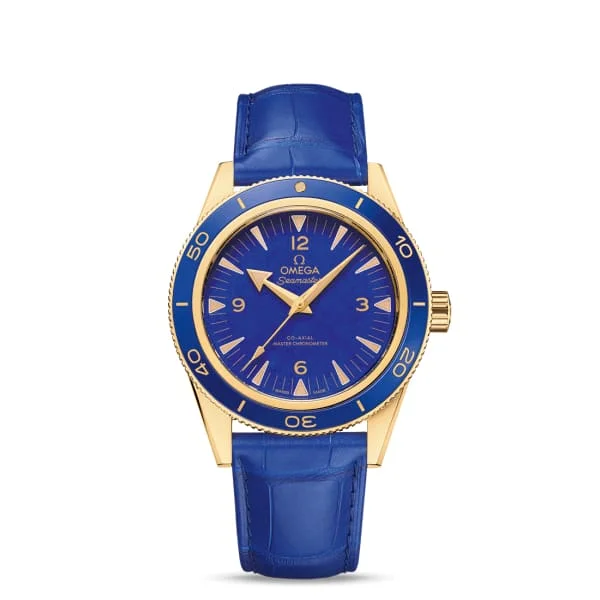 Shop Omega Watches for Exclusive Models –Omega Seamaster 41mm Watch - Ref: 234.63.41.21.99.002 - Blue Index Dial in 18K Yellow Gold Case, Blue Leather Strap