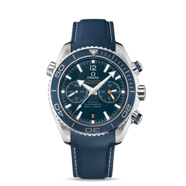 Shop Omega Watches for Timeless Design –Omega Seamaster 46mm Watch - Ref: 232.92.46.51.03.001 - Blue Index Dial in Titanium Case, Blue Rubber Strap