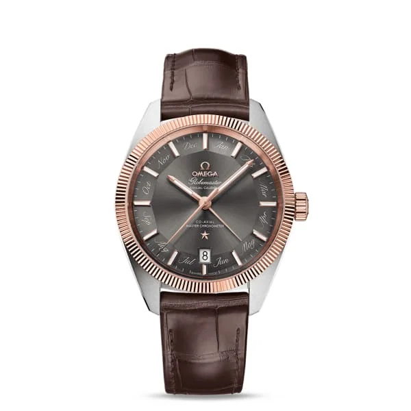 Find Rare Omega Timepieces for Your Collection –Omega Constellation 41mm Watch - Ref: 130.23.41.22.06.001 - Grey Index Dial & 18K Rose Gold Fluted Bezel, Brown Leather Strap