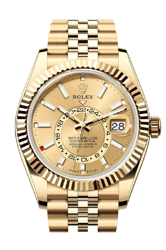 Shop the Best Rolex Watches Available Online –Rolex Sky Dweller Champagne Dial Fluted Bezel Yellow Gold Jubilee Bracelet 336938