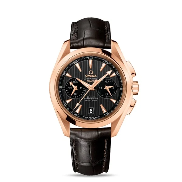 Shop Omega Watches for Ultimate Performance –Omega Seamaster 43mm Watch - Ref: 231.53.43.52.06.001 - Grey Chronograph Index Dial in 18K Rose Gold Case, Brown Leather Strap