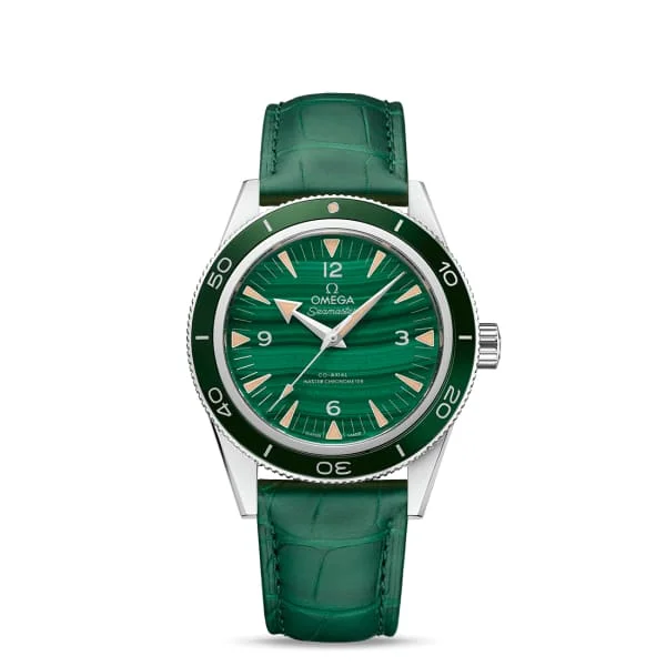 Discover the Best Omega Watches for Sale –Omega Seamaster 41mm Watch - Ref: 234.93.41.21.99.001 - Green Index Dial in Platinum Case, Green Leather Strap