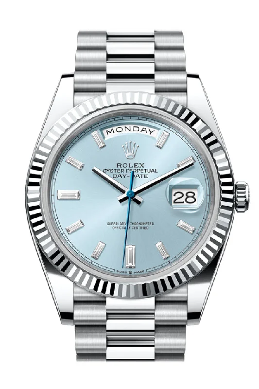 Find the Latest Rolex Models Here –Rolex Day-Date 40 Ice-Blue Diamond Dial Dial Fluted Bezel Platinum President Men's Watch 228236