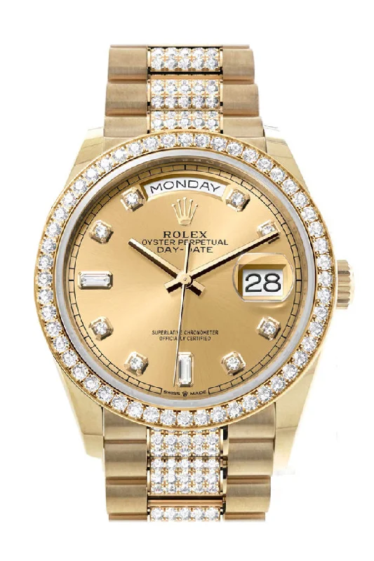 Rolex Watches with Superior Quality –Rolex Day-Date 36 Champagne Diamond Dial Gold Diamond Bezel Watch 128348RBR-0010 128348RBR