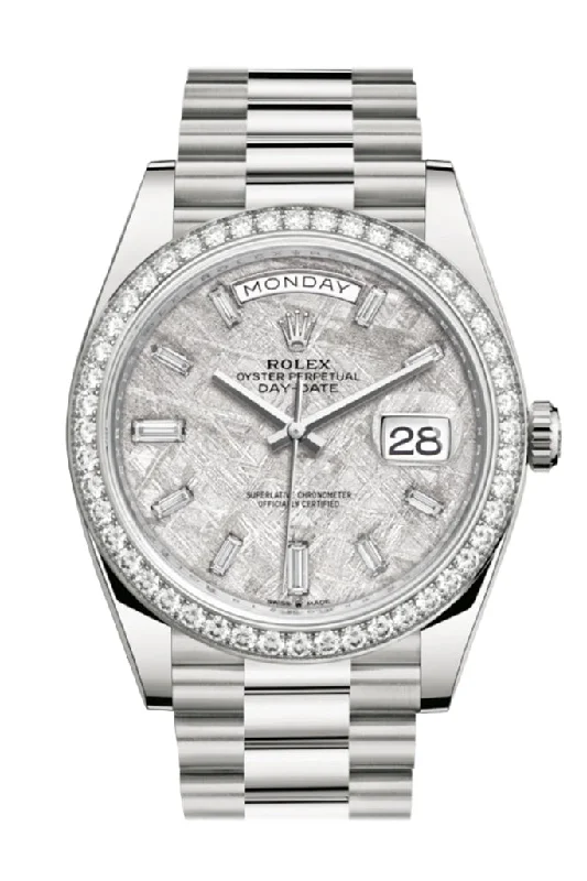 Discover Rolex Watches for Timeless Performance –Rolex Day-Date 40 Meteorite Baguette Diamond Dial Diamond Bezel White Gold President Automatic Men's Watch 228349RBR 228349