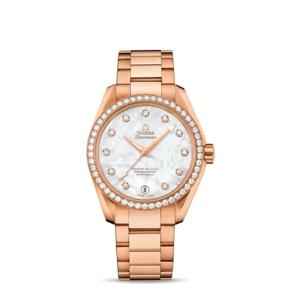 Omega Watches: Timeless Design and Craftsmanship –Omega Seamaster 39mm Watch - Ref: 231.55.39.21.55.001 - White Mother of Pearl Diamond Index Dial & Diamond Bezel, 18K Rose Gold Bracelet