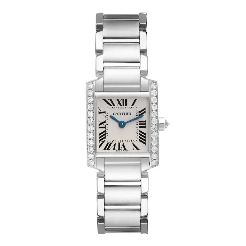 Explore the World of Cartier Watches –Cartier Tank Francaise 25mm Women's watch - Ref: WE1002S3 - Silver Roman Dial & Diamond Bezel, 18K White Gold Bracelet