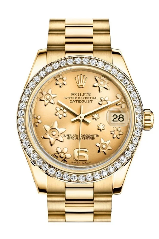 Discover Your Ideal Rolex Watch –Rolex Datejust 31 Champagne Floral Motif Dial Diamond Bezel 18K Yellow Gold President Ladies Watch 178288 Pre-owned