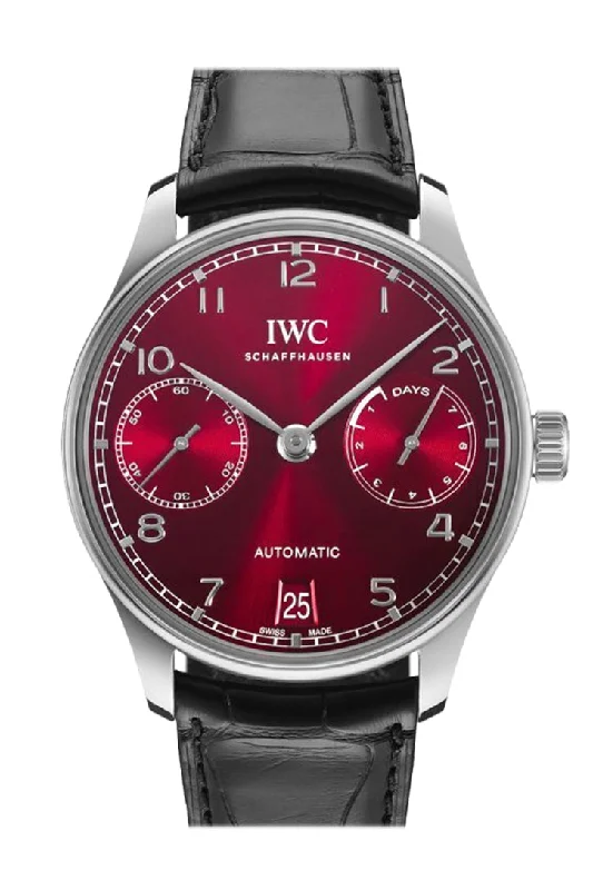 Shop IWC Watches for Ultimate Value –IWC Portuguese 7 Day Power Reserve SS 42 Red Dial Watch IW500714