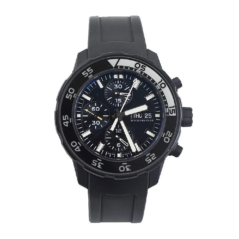 Explore the Collection of IWC Watches Now –IWC Aquatimer Chronograph Galapagos Island 44mm - Ref: IW376705 Black Dial, Stainless Steel Case Black Rubber Bracelet Watch