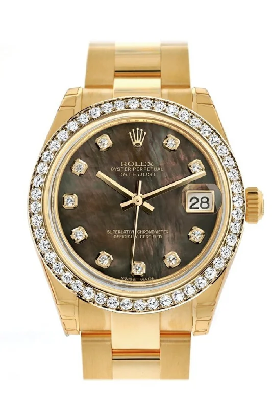 Rolex Watches: Built for the Luxury Watch Enthusiast –Rolex Datejust 31 Black Mother of Pearl Diamond Dial Diamond Bezel 18K Yellow Gold Ladies Watch 178288 Pre-owned