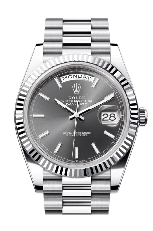 Rare Rolex Watches Online –Rolex Day-Date 40 Slate Dial Fluted Bezel Platinum President Men's Watch 228236