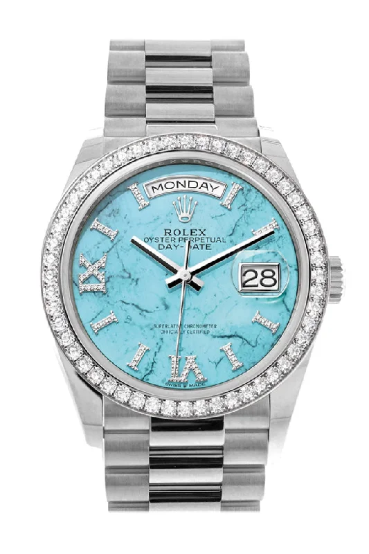 Explore Rolex Watches for Timeless Charm –Rolex Day-Date 36 Turquoise Diamond Dial Diamond Bezel White Gold President Watch 128349RBR