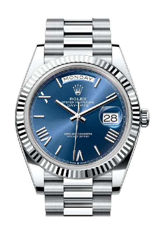 Classic Rolex Models Available –Rolex Day-Date 40 Blue Dial Fluted Bezel Platinum President Men's Watch 228236