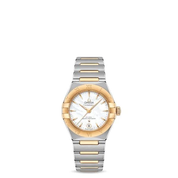 Omega Watches: Iconic Timepieces for Every Taste –Omega Constellation 29mm Watch - Ref: 131.20.29.20.05.002 - White Mother of Pearl Index Dial & 18K Yellow Gold Bezel, Two Tone Stainless Steel & 18K Yellow Gold Bracelet