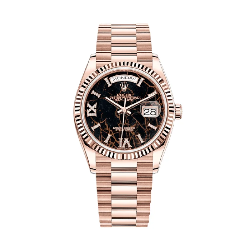 Explore Rolex Watches with Distinctive Designs –Rolex Day-Date 128235 Rose Gold Eisenkiesel Diamond Dial