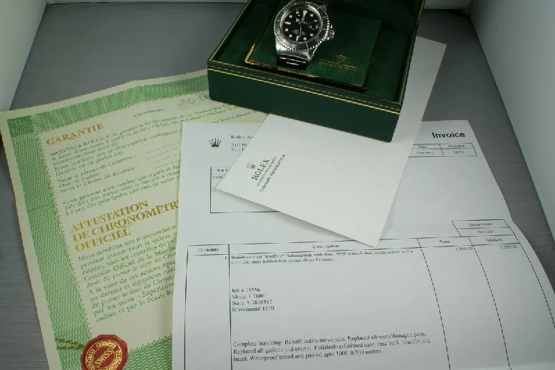 Discover Your Ideal Rolex Watch –Rolex Red Submariner 1680 with Box, Papers, and RSC Service from 7/20/2011