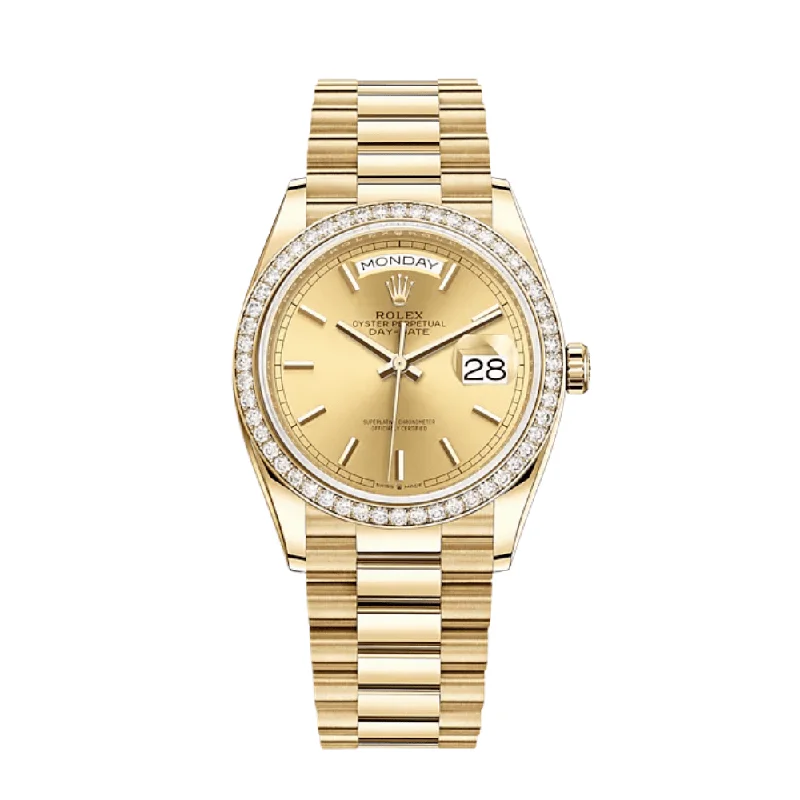 Shop Rolex Watches for Every Occasion –Rolex Day-Date 128348RBR Yellow Gold Diamond Bezel Champagne Dial