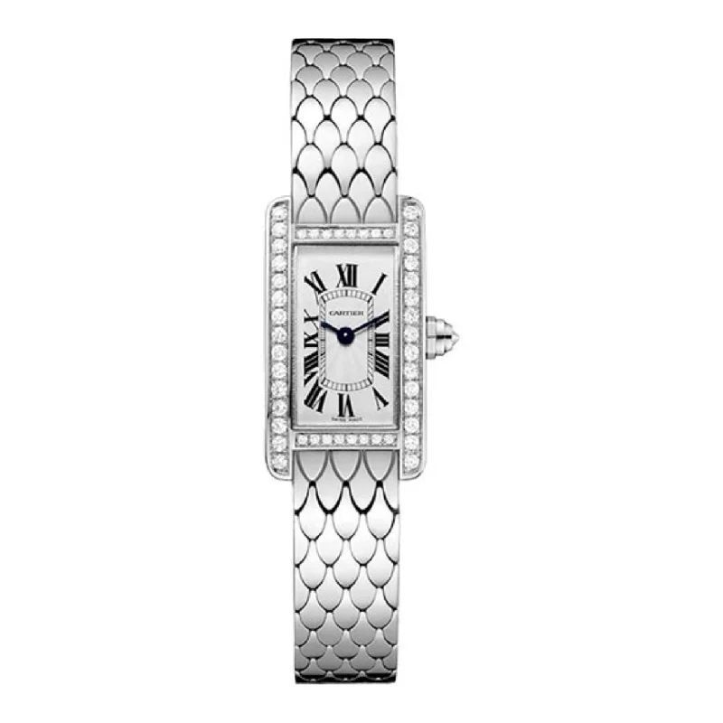 Find Cartier Watches with Legendary Status –Cartier Tank Americaine 27mm Women's watch - Ref: WB710013 - Silver Roman Dial & Diamond Bezel, 18K White Gold Bracelet