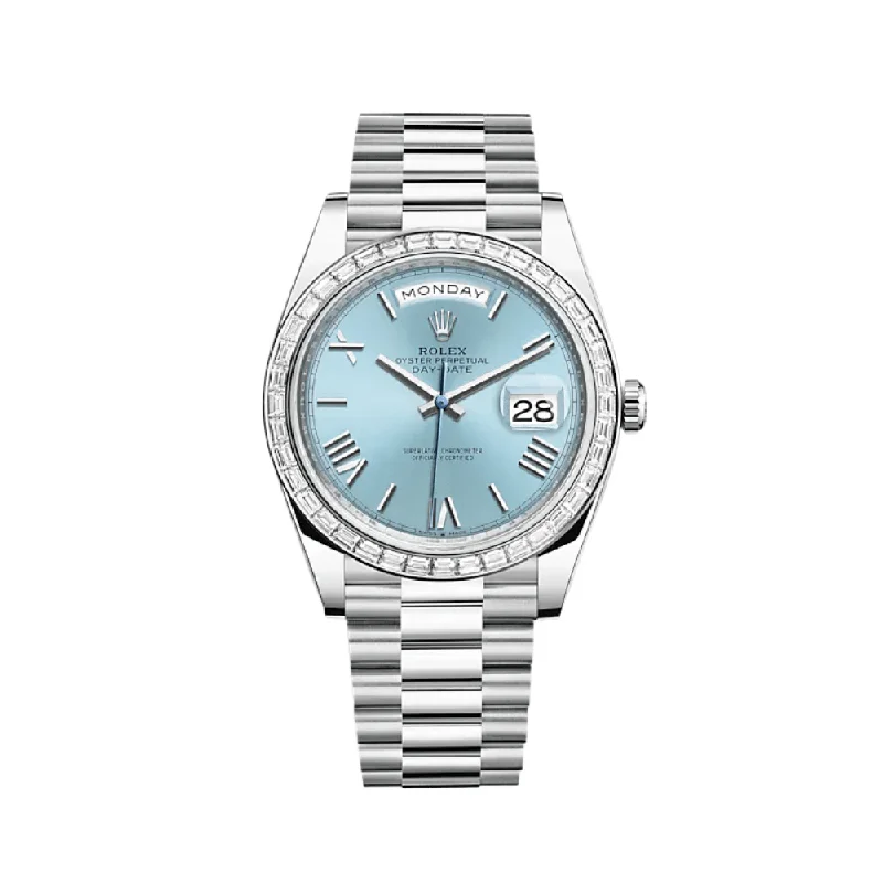 Rolex Watches for Sale Online –Rolex Day-Date 228396TBR Platinum Diamond Bezel Ice Blue Roman Dial