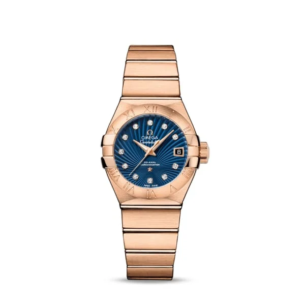 Omega Watches: A Tradition of Swiss Excellence –Omega Constellation 27mm Watch - Ref: 123.50.27.20.53.001 - Blue Diamond Index Dial, 18K Rose Gold Bracelet