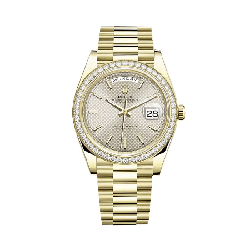 Rolex Watches: The Ultimate Timepiece –Rolex Day-Date 228348RBR Yellow Gold Diamond Bezel Silver Dial