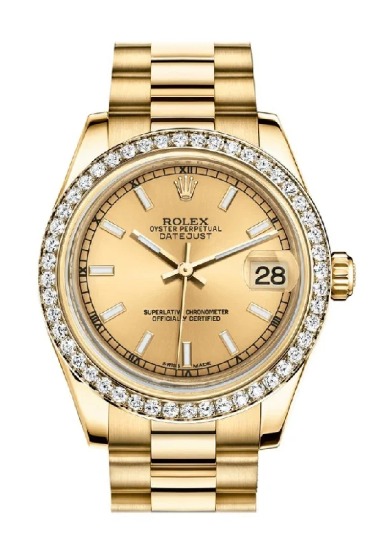 Rolex Watches: Iconic Timepieces for the Elite –Rolex Datejust 31 Champagne Dial Diamond Bezel 18K Yellow Gold President Ladies Watch 178288 Pre-owned