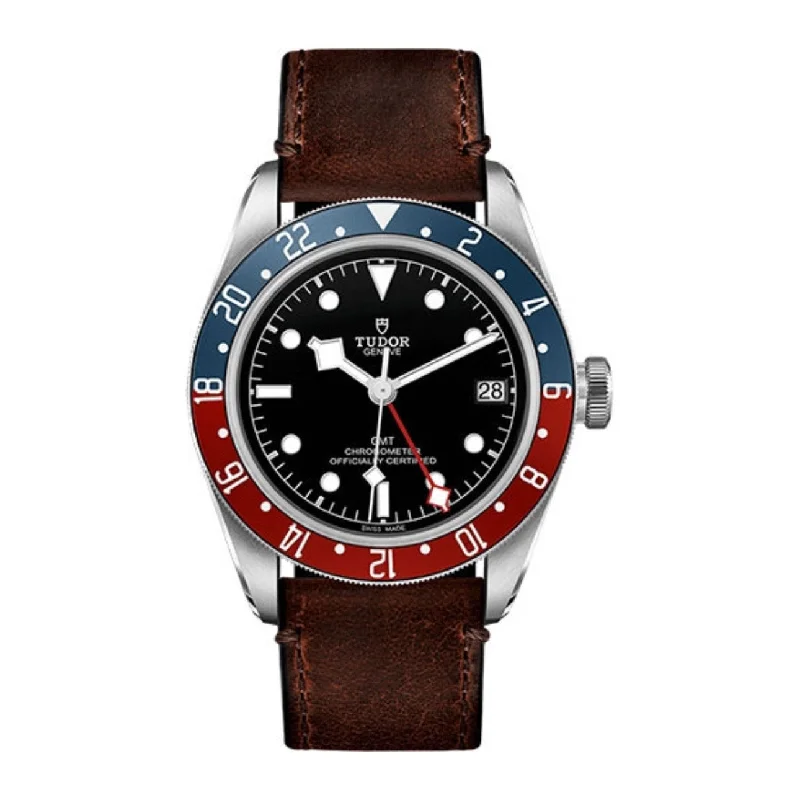 Shop Tudor Watches for Timeless Quality and Value –Tudor Black Bay GMT 41mm | Terra di Siena Brown leather strap | black domed Dial | Men's Watch ref. M79830RB-0002