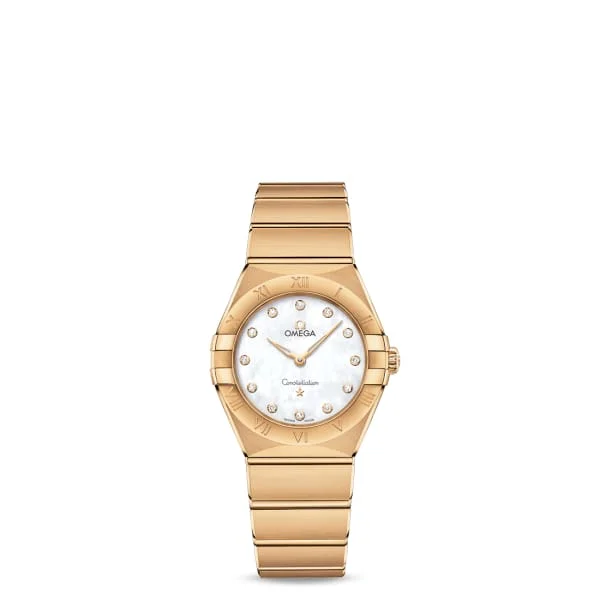 Omega Watches: Built for Precision and Performance –Omega Constellation 28mm Watch - Ref: 131.50.28.60.55.002 - White Mother of Pearl Diamond Index Dial, 18K Yellow Gold Bracelet