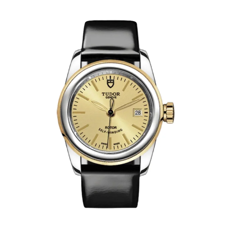 Shop Tudor Watches for Exclusive Models –Tudor Glamour Date 26mm | Black patent leather strap | Champagne dial | Ladies Watch Tudor Glamour Date 26mm | Steel and 18k yellow gold bracelet | Opaline dial | Ladies Watch M51003-0020