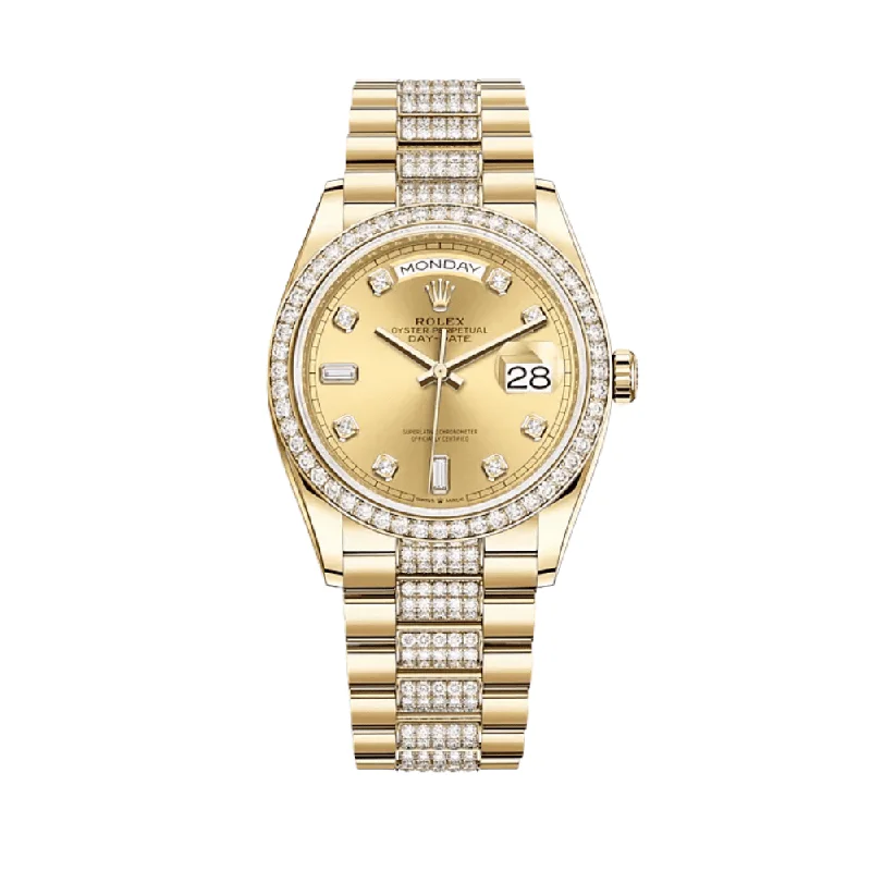 Discover Rolex Watches for the Modern Era –Rolex Day-Date 128348RBR Yellow Gold Diamond Bezel Champagne Diamond Dial