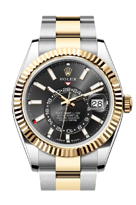 Rolex Watches with Superior Quality –Rolex Sky Dweller 42 Black Dial Yellow Gold Stainless Steel Oyster Mens Watch 336933