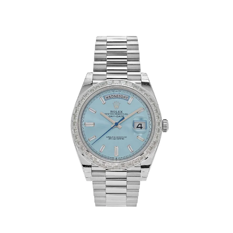 Discover Rolex Watches for the Perfect Gift –Rolex Day-Date 228396TBR Platinum Diamond Bezel Ice Blue Diamond Dial (2023)