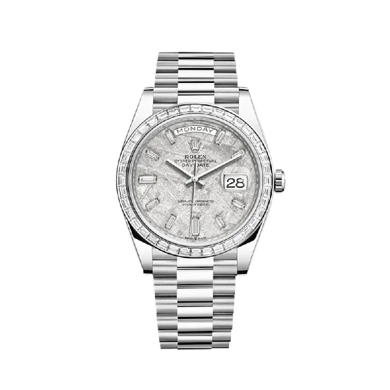 Shop for Rare Rolex Models –Rolex Day-Date 228396TBR Platinum Diamond Bezel Meteorite Diamond Dial