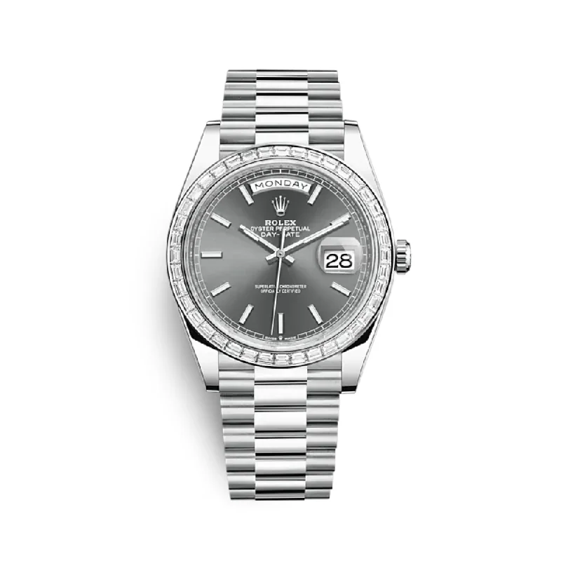 Find Rolex Watches with Timeless Design –Rolex Day-Date 228396TBR Platinum Diamond Bezel Slate Dial