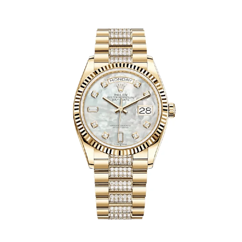 Find Rare Rolex Models Online –Rolex Day-Date 128238 Yellow Gold Mother of Pearl Diamond Dial