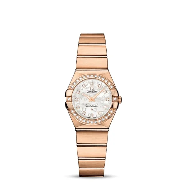 Shop Omega Watches for Exclusive Models –Omega Constellation 24mm Watch - Ref: 123.55.24.60.55.015 - White Mother of Pearl Diamond Index Dial & Diamond Bezel, 18K Rose Gold Bracelet