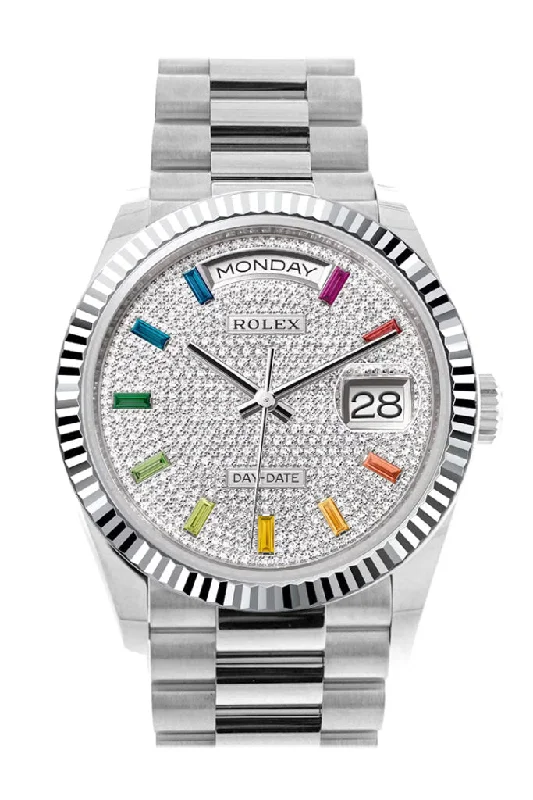 Rolex Watches: Precision, Luxury, and Style –Rolex Day-Date 36 Diamond Paved Dial Fluted Bezel Platinum President Watch 128236