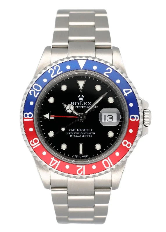 Shop Rolex Watches with Timeless Appeal –Rolex GMT Master II 16710 Pepsi Bezel Mens Watch Box Papers