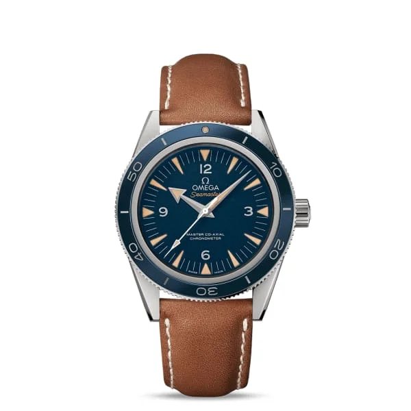 Discover the Best Omega Watches for Collectors –Omega Seamaster 41mm Watch - Ref: 233.92.41.21.03.001 - Blue Index Dial in Titanium Case, Brown Leather Strap